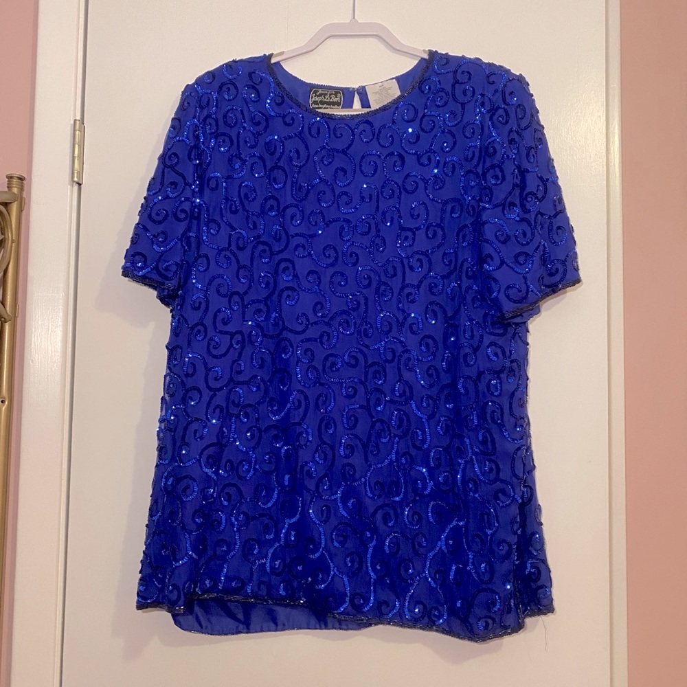 VINTAGE blue sequin top